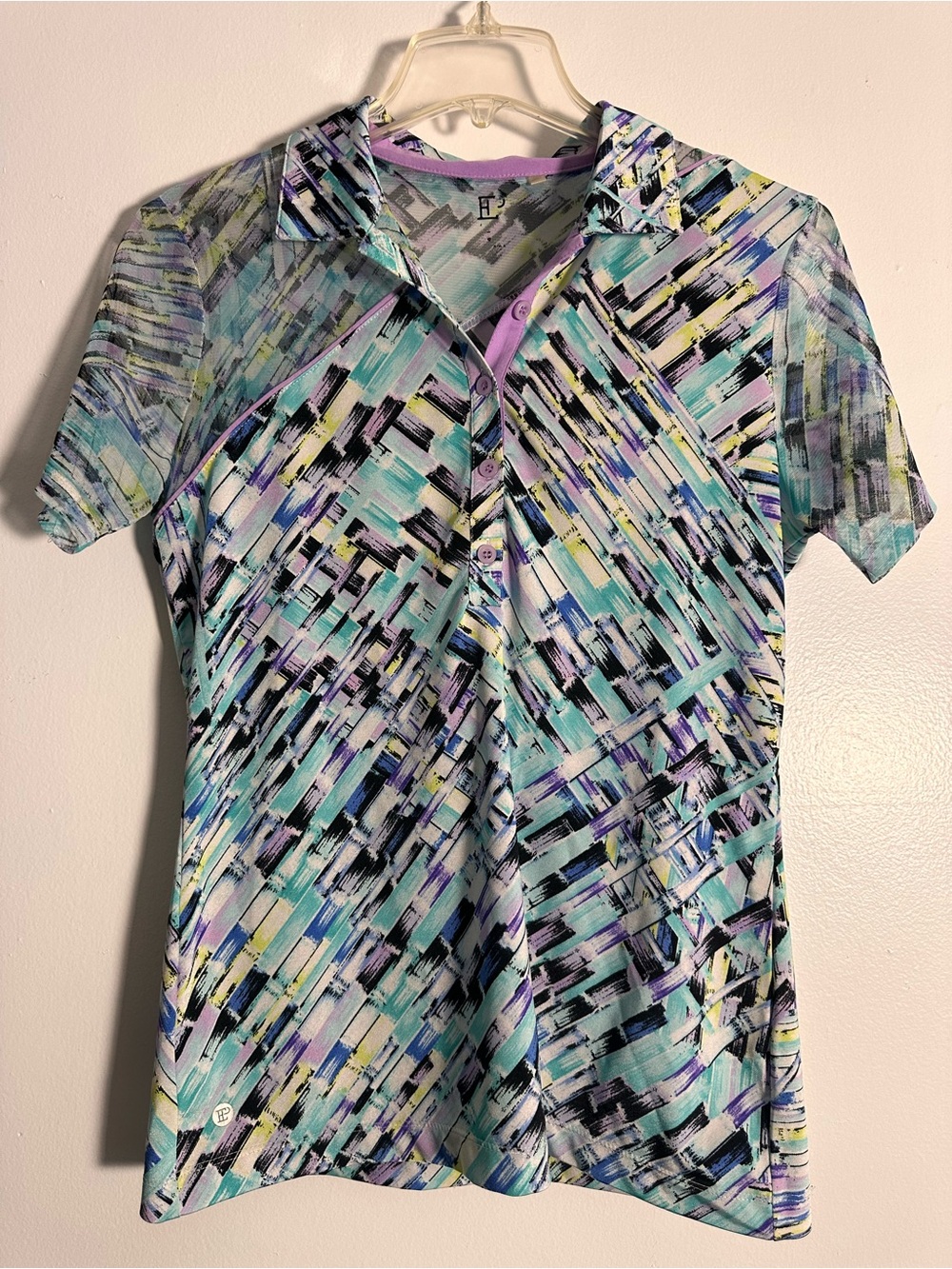 EP New York Mesh Yoke Abstract Brushstroke Golf Polo Shirt